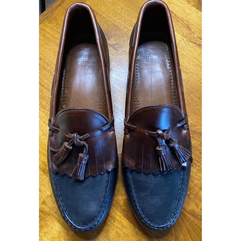 Allen Edmonds Nashua Tassel Loafer Shoes Mens Black Brown Leather Size 13